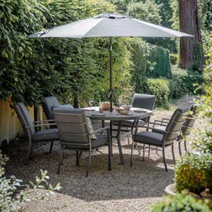 Monza 6 Seat Set with Highback Armchairs and 3.0m Parasol