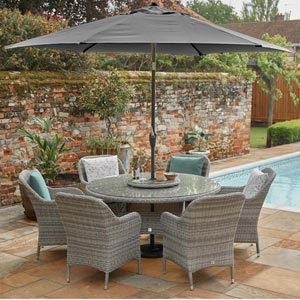 Monte Carlo Stone 6 Seat Dining Set with Weave Lazy Susan and 3.0m Parasol